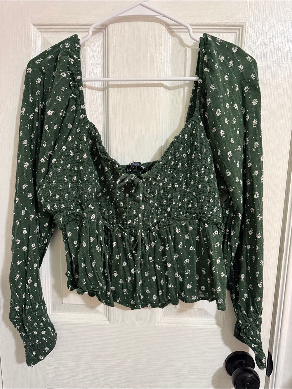 American Eagle Outfitters Dark Green Floral Smocked Peplum Blouse